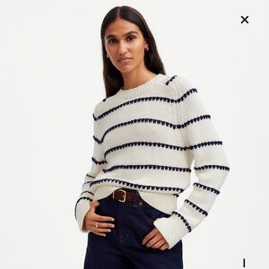 Madewell textured cotton crew neck sweater in stripe ivory and navy size L